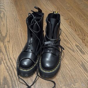 Dr. Martens Black and Yellow Combat Moto Boots